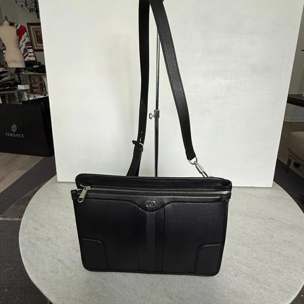 Gucci 735111 Black Saffiano Leather Shoulder Bag Messenger, Unisex, Luxury - Picture 12 of 16